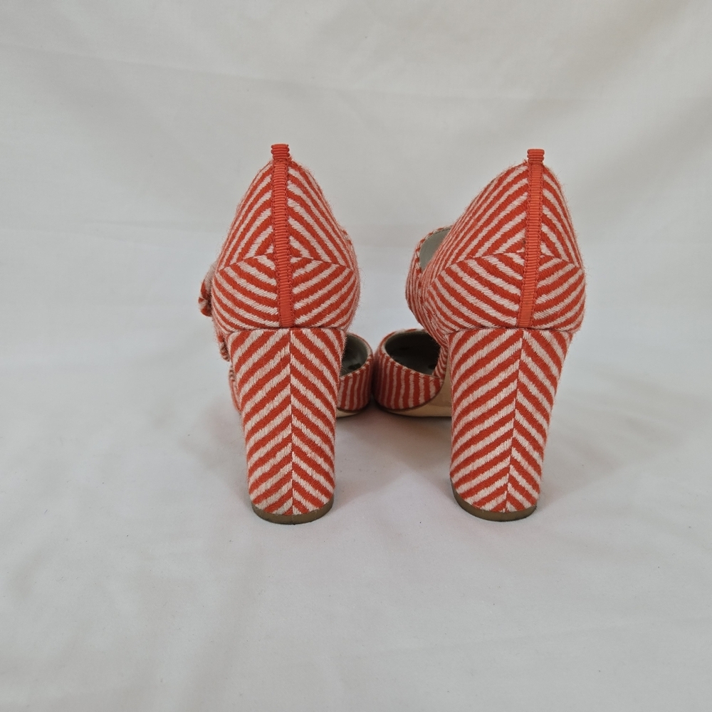 Boden Womens Evie Orange Ivory Stripe Fabric Buckle Mary Jane Pumps EU 36/5.5 US - Picture 4 of 9